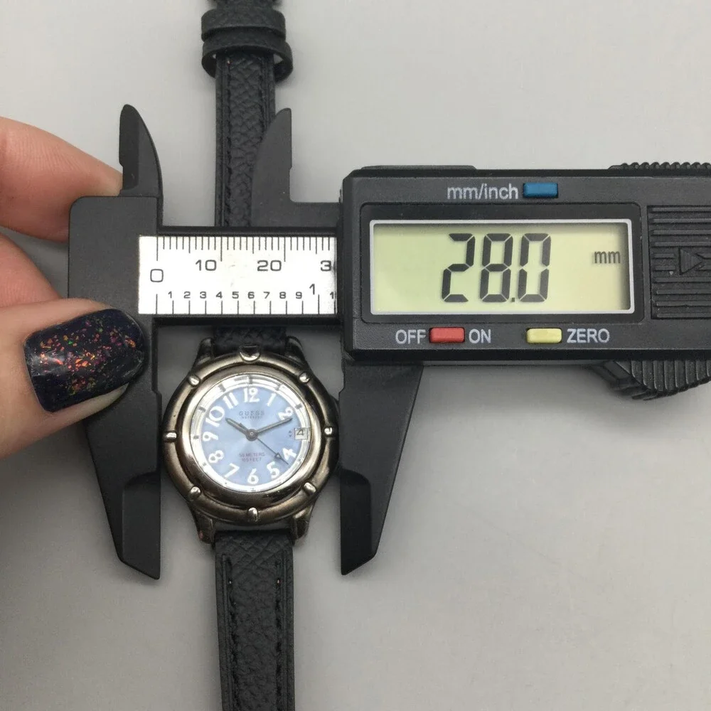 Guess Waterpro Womens Watch 28mm Blue Dial Black Leather 50M New Battery